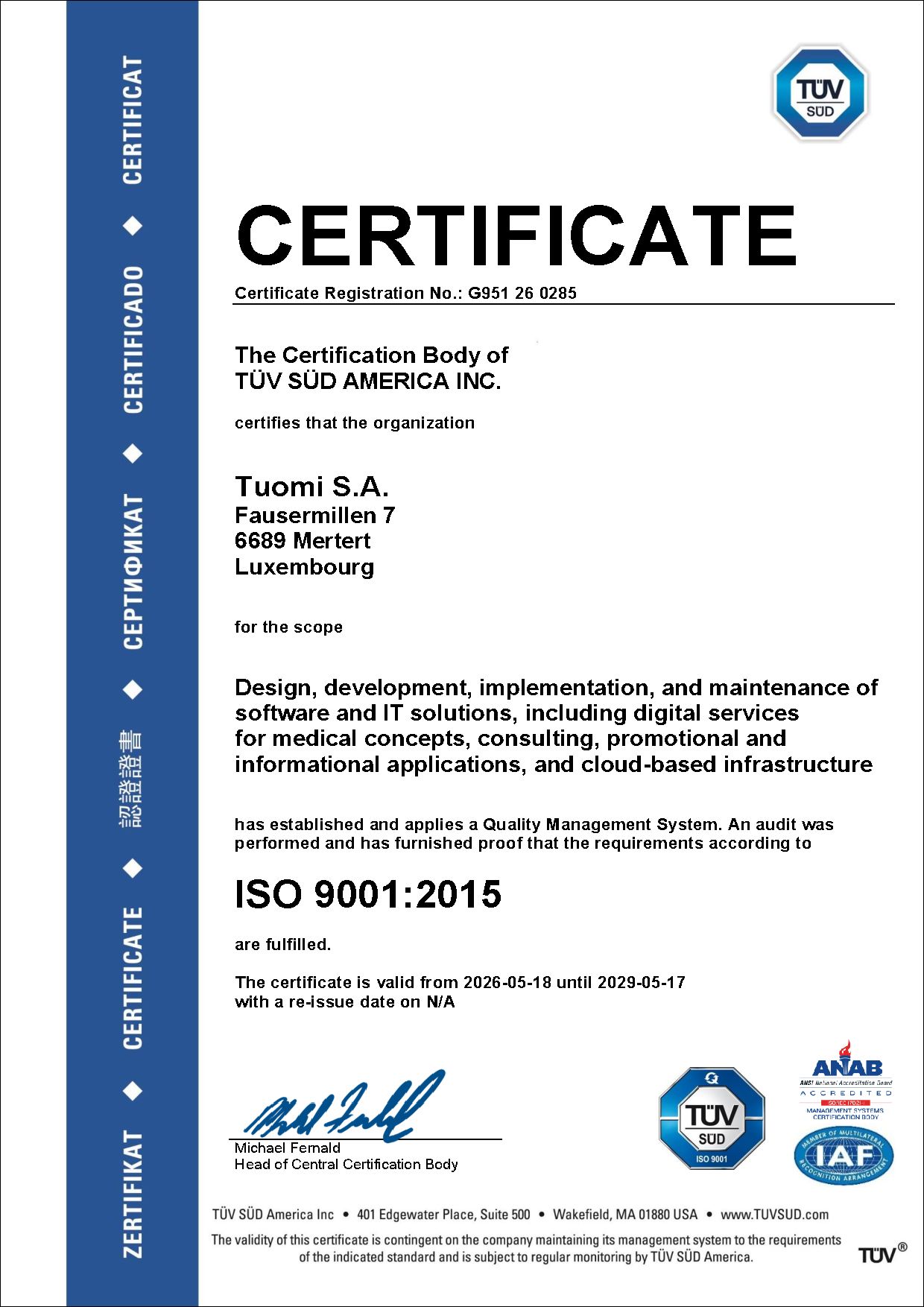 ISO 9001 Zertifizierung tuomi